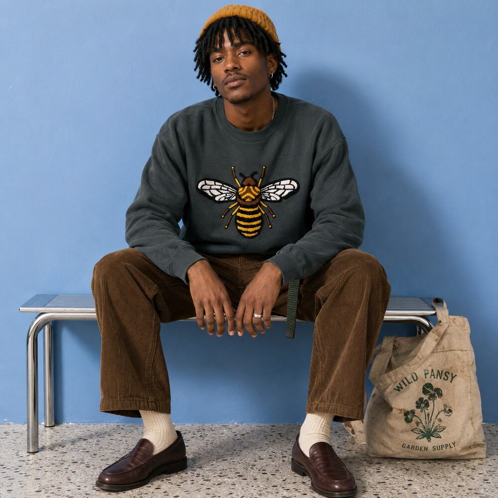 Bonobos Bee Critter Embroidered Green Fleece Sweatshirt Men’s L